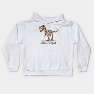 Paleontologist text with dinosaur illustration Kids Hoodie